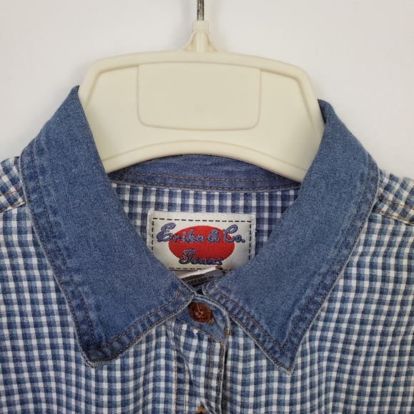 VINTAGE Denim Checkered Button Down Size L - EUC! - Picture 3 of 8